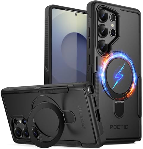 Poetic Neon MagPro Case for Samsung Galaxy S25 Ultra 5G, [Magnetic Ring Stand] Dual Layer Rugged Slim Shockproof Protective Cover, Black - color: Magpro Black
