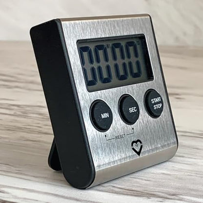 Premium Stainless Steel Digital Kitchen Timer – Ultra-Strong Magnetic Back, Fold-Out Desk Stand, Effortless One-Touch Setup, Extra-Loud Alarm, Oversized Display, Auto Memory, Auto Shut-Off (1)