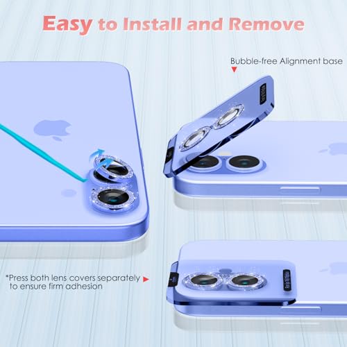 imluckies for iPhone 16 / iPhone 16 Plus Camera Lens Protector, AR+AF Tempered Glass 9H Anti-Scratch Metal Individual Lens Cover, HD Clear Camera Accessories, Glitter Ultramarine - color: Glitter Ultramarine