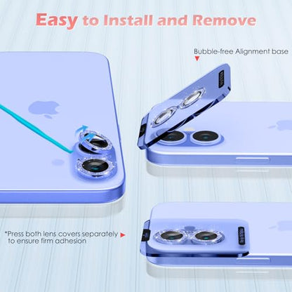 imluckies for iPhone 16 / iPhone 16 Plus Camera Lens Protector, AR+AF Tempered Glass 9H Anti-Scratch Metal Individual Lens Cover, HD Clear Camera Accessories, Glitter Ultramarine - color: Glitter Ultramarine