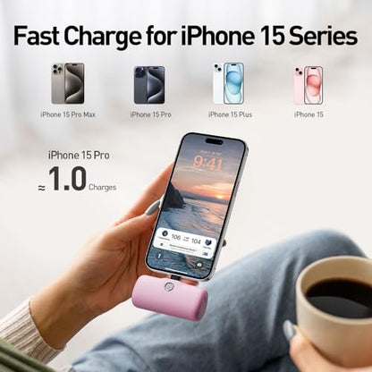 iWALK USB-C Portable Charger for iPhone 15/16, Mini 20W 4,800mAh Wireless Power Bank Fast Charging Travel Battery Pack Compatible with iPhone 16/15/15 Plus/15 Pro/15 Pro Max, Andriod Phone Samsung - color: LightPink
