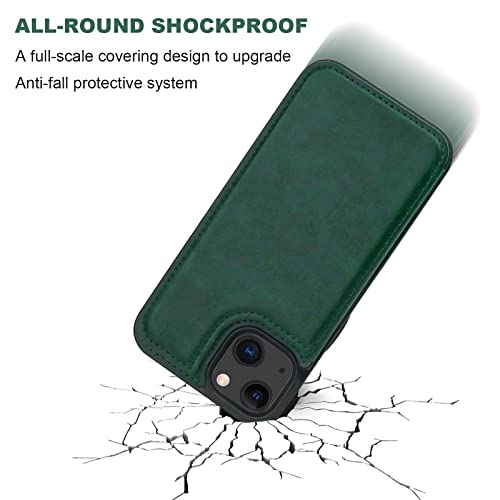 ONETOP for iPhone 13 Wallet Case with Card Holder,Green | Kickstand,ID/Cash Holder,Case Wallet with Card Slots,Double Magnetic Clasp,Durable PU Leather Shockproof Cover for Women Men - color: Green