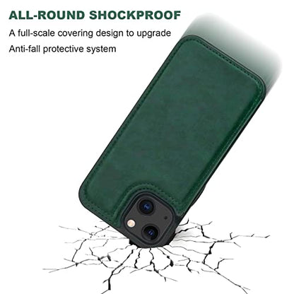 ONETOP for iPhone 13 Wallet Case with Card Holder,Green | Kickstand,ID/Cash Holder,Case Wallet with Card Slots,Double Magnetic Clasp,Durable PU Leather Shockproof Cover for Women Men - color: Green