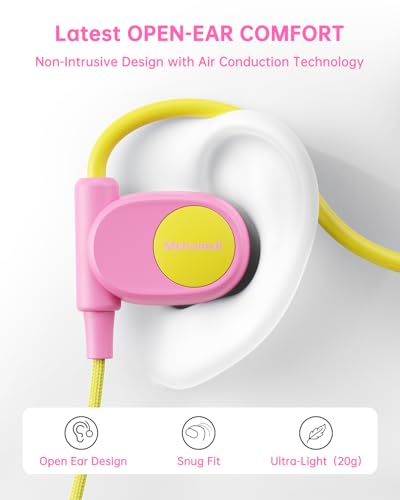 Mehomeli Kid Headphones, Air Conduction Open Ear Headphones, 3.5mm Jack - color: Yellow,Pink