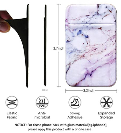 2Pack Marble Adhesive Phone Pocket,Cell Phone Stick On Card Wallet Sleeve,Credit Cards/ID Card Holder(Double Secure) with Sticker for Back of iPhone,Android and All Smartphones-Black&Purple Marble - color: Black Marble,Purple Marble