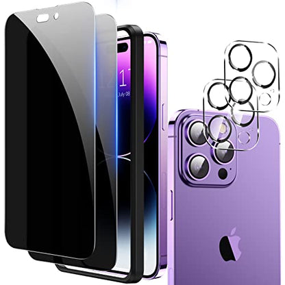 Fotbor Privacy Screen Protector for iPhone 14 Pro with Camera Lens Protector [2+2 Pack], with Easy Installation Kit, Anti Spy Private Full Coverage Tempered Glass Film 6.1Inch, Bubble Free - size: iPhone 14 Pro-6.1 inch