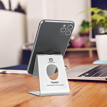 Cell Phone Stand - Aluminum Desktop Phone Holder, Anti-Slip, Universal Fit - color: Silver