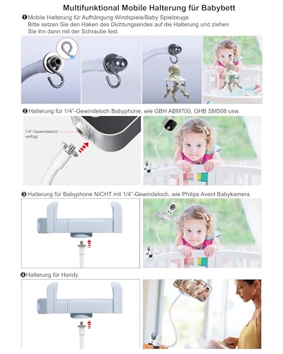 Baby Crib Mobile Arm, Flexible Changing Table Clamp, 68cm Gooseneck Mobile Crib Holder Hanging Crib Attachment, Multifunctional Monitor Mount, Universal Cam Mounting Bracket, Mobile Phone Holder