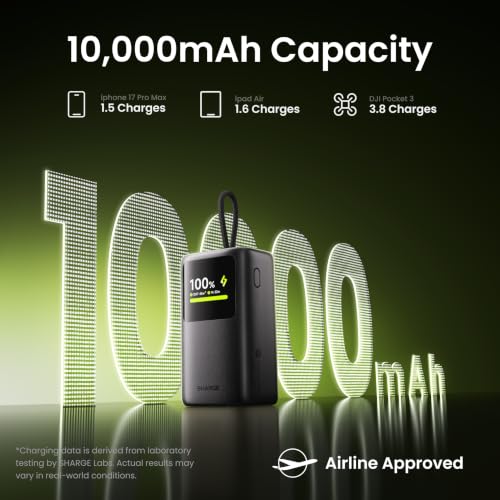 sharge 45W Power Bank 10000mAh with Built-in Retractable Cable