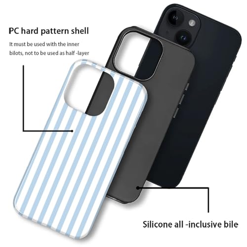 Compatible with iPhone 14 Plus Case,Glossy 2-in-1 Sleek All-Inclusive Dual-Layer Material Soft TPU + PC Back for Blue Stripes Geometric Pastel Summer Beach - color: Blue Stripes Geometric Pastel Summer Beach-Glossy, size: iPhone 14 Plus