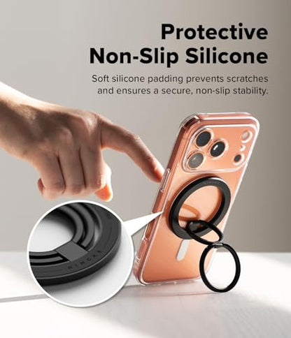 Ringke for MagSafe Phone Grip [Double Sided Magnetic Phone Holder] 3-Tier Foldable Stand Two-Sided Powerful Magnet for Gym Dual Magnetic Smart Ring for iPhone 17 Pro Max 16 15 14 13 12 - Black