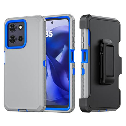 Shockproof Phone Case for Motorola Moto G Power 5G 2025/Moto G Play 2025 with Belt Clip Holster,Rugged Full-Body Protective Case Cover with Kickstand & Holster (Grey+Blue) - color: Grey+Blue