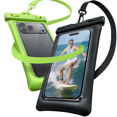 Floating Waterproof Phone Pouch 2 Pack - Dual Floatable Airbags Up to 7.2", IPX8 Waterproof Phone Dry Bag with Lanyard for Beach, for iPhone 17 16 15 Samsung Galaxy Etc., Black + Green - color: Black + Green
