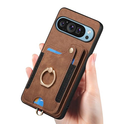 for Google Pixel 11 Pro XL Phone Case Wallet Card Holder,PU Leather Flip Folio Case,RFID Blocking Ring Holder Kickstand Wrist Strap Magnetic Protective Women Men Cover Brown - color: Brown, size: Pixel 11 Pro XL