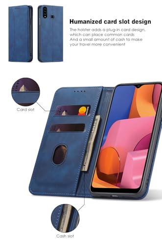 Asuwish Flip Wallet Phone Case for Samsung Galaxy A20s with Tempered Glass Screen Protector Magnetic Closure Folio Cover Credit Card Holder Slot Stand Cell Accessories A 20s Plus A207M Women Blue - color: Blue