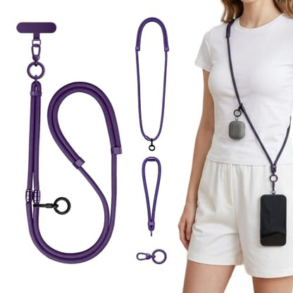 4-in-1 Phone Lanyard, Crossbody, Neck, Wrist & Finger Strap - color: Deep Purple