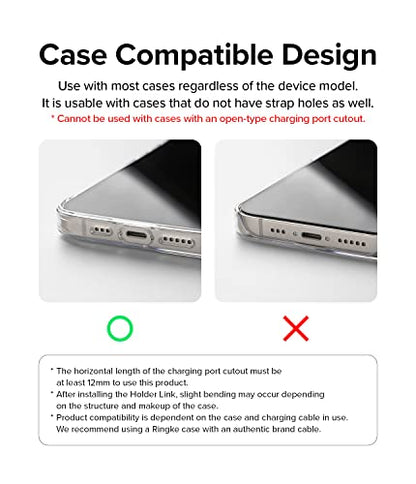 Ringke Holder Link Black, Adjustable Crossbody Strap with Cell Phone Tether Tab, Universal Multifunctional Lanyard Patch - color: Black & White