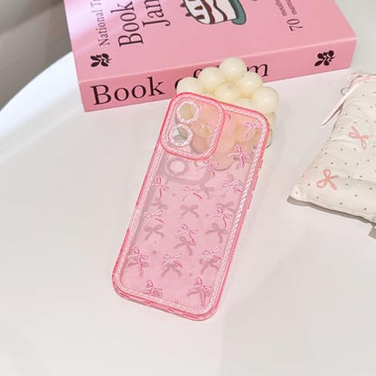 NITITOP Compatible with iPhone 16 Plus Case Cute Clear Pink Glitter Bow Knot Design Shiny Star Sparkle Bling Diamond Girls Women Soft TPU Shockproof Protective Phone Cover - Large Bow Heart - color: Large Bow Heart, size: iPhone 16 Plus