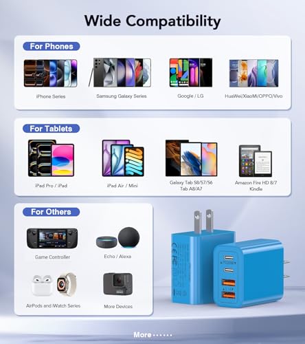 [40W/2Pack] Wall Charger,USB C Charger Block, Multi-Port PD + QC 3.0 Super Fast Charging Power Plug Adapter Brick for Watch Series 9 8 7, iPhone 17 16 15 14 13 Pro Max Airpod, Samsung Galaxy S24(Blue) - color: 40W 2Pack Light Blue