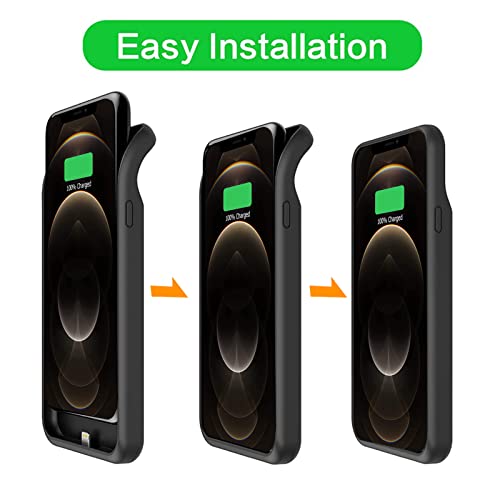 Battery Case for iPhone 12 Pro Max,12000mAh Rechargeable Portable Charging Case with Wireless Charging Compatible for iPhone 12 Pro Max (6.7 inch) with Carplay Extend Battery Charger Pack Case (Black) - size: iPhone 12 Pro Max-Black