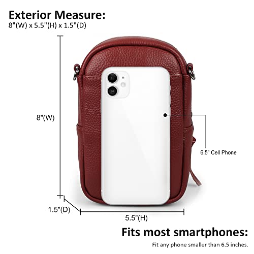 befen Genuine Leather Crossbody Cell Phone Purse for Women, Small Zip Around RFID Blocking Crossbody Wallet Bags - color: Style 02-burgundy