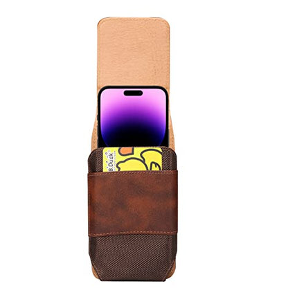 Phone Holster for Samsung Galaxy A17 A16 A15 A25 A35 A55 A57, S26 Ultra, S25 S24 S23 S22 Ultra Plus FE/iPhone 16 Pro Max/Moto G Power Cell Phone Pouch Case with Belt Clip Loop Card Holder (Brown #A) - color: Brown - Vertical