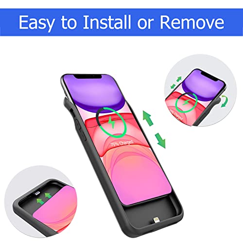Battery Case for iPhone 11, [10000mAh] Enhanced Rechargeable Portable Protective Qi Wireless Charger Case Pack Support CarPlay Wireless Charging Case Compatible with iPhone 11 (6.1 inch)-Black - size: iPhone 11