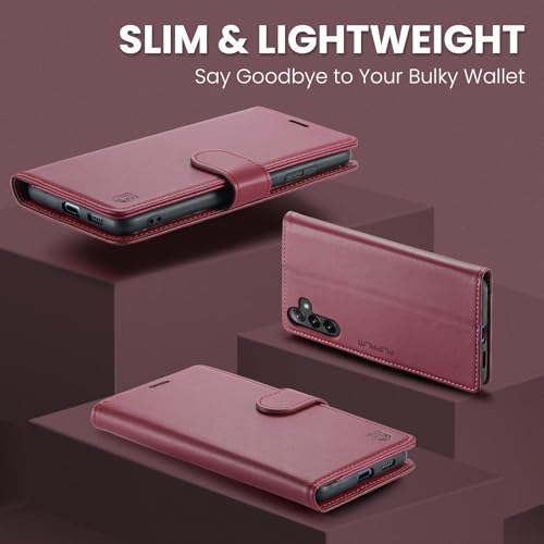 FLIPALM Wallet Case for Samsung Galaxy S25 Plus/S25+, Red | Card Holder, RFID Blocking, PU Leather Folio Flip, Kickstand, Protective Shockproof Cover - color: Red