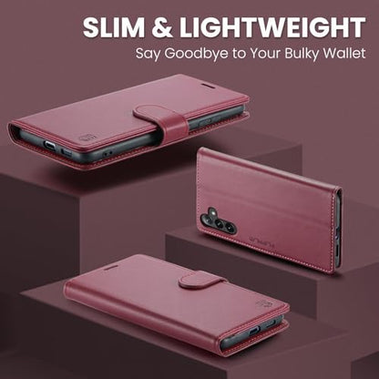 FLIPALM Wallet Case for Samsung Galaxy S25 Plus/S25+, Red | Card Holder, RFID Blocking, PU Leather Folio Flip, Kickstand, Protective Shockproof Cover - color: Red