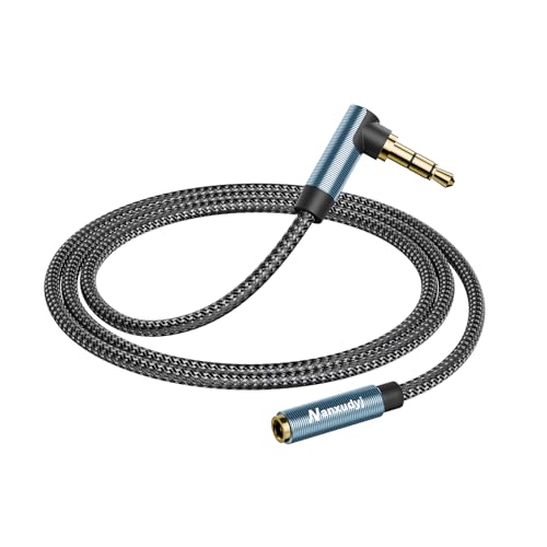 3.5mm Headphone Extension Cord 1ft,3.5mm Male to Female Stereo Audio Extension Cable/90 Degree Right Angle Aux Cable for Smartphones, Tablets, Media Players - size: 1 ft