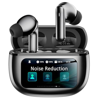 Wireless Earbuds with Smart Touchscreen Case, Bluetooth 6.0 Ear Buds with AI Noise Cancelling Calls, 40H Playtime Stereo Headphones, IPX7 Waterproof Earbuds for Workout, Travel, iPhone, Android, Black