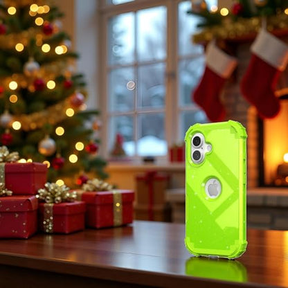 IDweel for iPhone 16 Case with Screen Protector,Luxury 3 in 1 Shockproof Slim Fit Hybrid Heavy Duty Hard PC Cover Soft Silicone Bumper Full Body Anti-Fingerprint Case,Glitter Grass Green - color: Glitter Grass Green