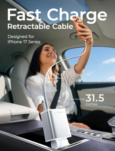 LISEN Retractable Car Charger USB C Fast Charge for iPhone 17 16 15 Pro Max - color: White