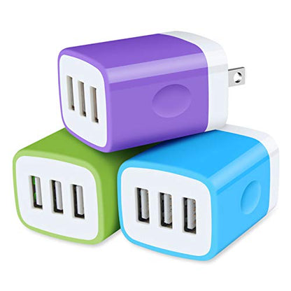 USB Charger Cubes, Wall Charger Adapter, Sicodo 3Pack Universal Travel 3.1A - color: 3Pack-Purple Green Blue