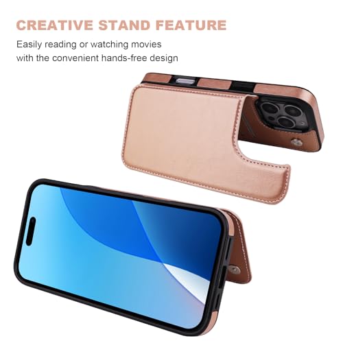 ONETOP for iPhone 16 Pro Max Wallet Case with Credit Card Holder,Rosegold | Kickstand,ID/Cash Holder,Case Wallet with Card Slots,Double Magnetic Clasp,Durable PU Leather Shockproof Cover for Women Men - color: Rose Gold