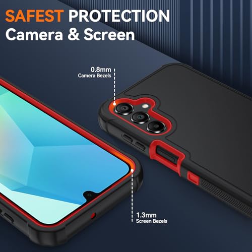 for Samsung Galaxy A16 5G Case : 3-Layer Shockproof Phone Cover with HD Screen Protector,Hybrid Protective Military-Grade Drop Protection for Galaxy A16 5G Phone Case (Black/Red) - color: Black/Red