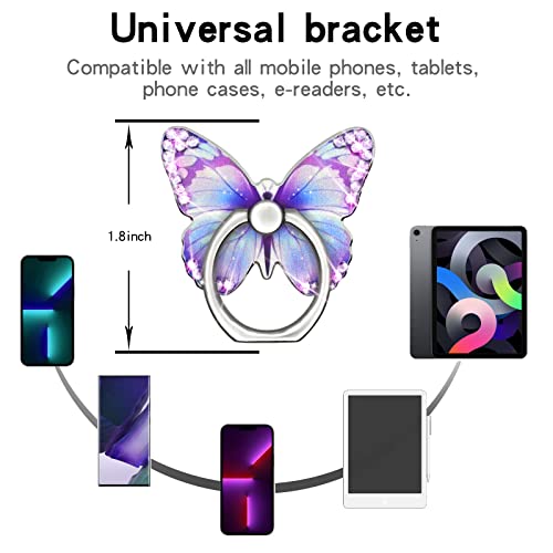 Bling Metal Cute Butterfly Cell Phone Ring Holder 360°Rotation Finger Stand Kickstand Universal Compatible with All Smartphone(Diamond Purple) - color: purple diamond