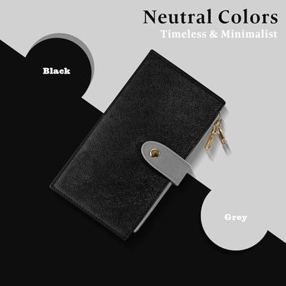 Travelambo RFID Wallet Women Bifold Multi Card Wallet Case with Zipper Pocke Credit Card Holder for Women - color: Black & Grey