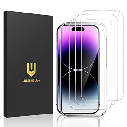 UNBREAKcable 3-Pack Screen Protector for iPhone 14 Pro Max Tempered Glass | Shatterproof, Easy Install, 9H Hardness, 99.99% HD Clear, Bubble-Free, Anti-Fingerprint, Scratch Resistant, Case Friendly - size: iPhone 14 Pro Max