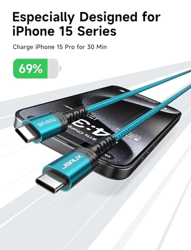 JSAUX 100W USB C to USB C Cable, 2-Pack 6.6FT, 5A Fast Charging, Green - color: Green, size: 6.6 ft+6.6 ft