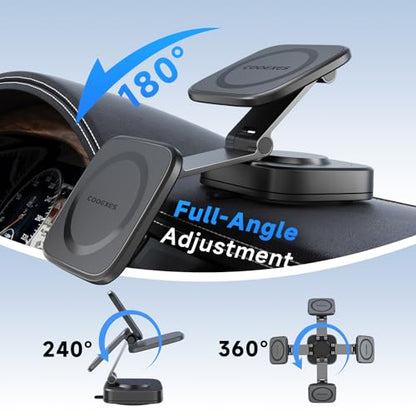 Magnetic Car Phone Holder for Dashboard & Windshield, Quick-Swap Cell Phone Mount with Strong Suction Cup, 360° Adjustable Car Phone Stand, Compatible with iPhone 17-12Pro Max, Samsung Galaxy