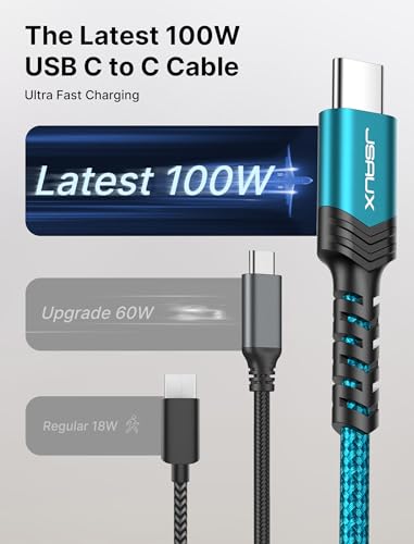 JSAUX USB C to USB C Cable, 3-Pack 10ft/6.6ft/3.3ft, 5A Fast Charging,Green - color: Green, size: 10 ft+6.6 ft+3.3 ft