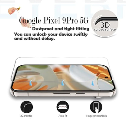 Screen Protector for Google Pixel 9 Pro, [2+2 Pack] Tempered Glass for Pixel 9 Pro & Camera Lens Protectors[Ultrasonic Fingerprint Unlock] [Case Friendly] [Bubble-Free] 6.3 Inches - size: Google Pixel 9 Pro