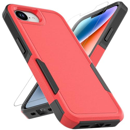 for iPhone 16E / iPhone 17E Case: Dual Layer Protective Heavy Duty Cell Phone Cover Shockproof Rugged with HD Screen Protector - Military Protection Bumper Tough - for iPhone 16E / iPhone 17E, Red - color: Red (PC) + Black (TPU)