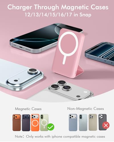 podoru for MagSafe Power Bank 10000 mAh, Foldable Magnetic Portable Charger - color: Pink