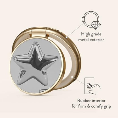 BURGA Cell Phone Ring, Holder Grip and Stand - Finger Phone Grip for Back of Smartphone Case, Kickstand 360 Rotation, Universal Ring for iPhone Samsung Galaxy Huawei Google Pixel, Stylish Accessories - color: HotShot, style: Gold