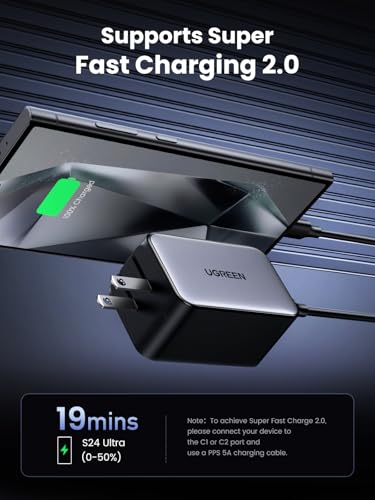 UGREEN Nexode 65W Wall Charger, 4-Port, GaN Fast Charging Block - size: 2.64*1.65*1.5 inches