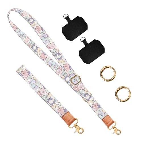 Phone Lanyard Crossbody Wrist Strap, Universal Adjustable Neck Strap for Phone Case Keys ID Badges, Travel Essential - color: Cute Cats