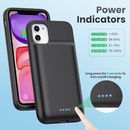 Battery Case for iPhone 11/XR, 7500mAh Ultra-Slim Portable Charging Case Rechargeable Protective Battery Pack for iPhone 11 and iPhone XR External Charger Case 6.1 Inch-Black - color: Black