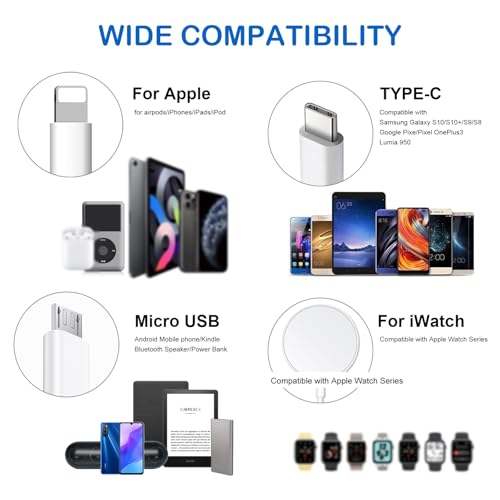 Watch Charger 4 in 1 Portable Smart Charging Cable Compatible with Apple Watch iwatch Series SE/8/7/6/5/4/3/2/1 and Compatible with iPhone,Galaxy,Pixel,Android,Max&Pad (4ft/1.2M) - style: 4 in 1 Type-C